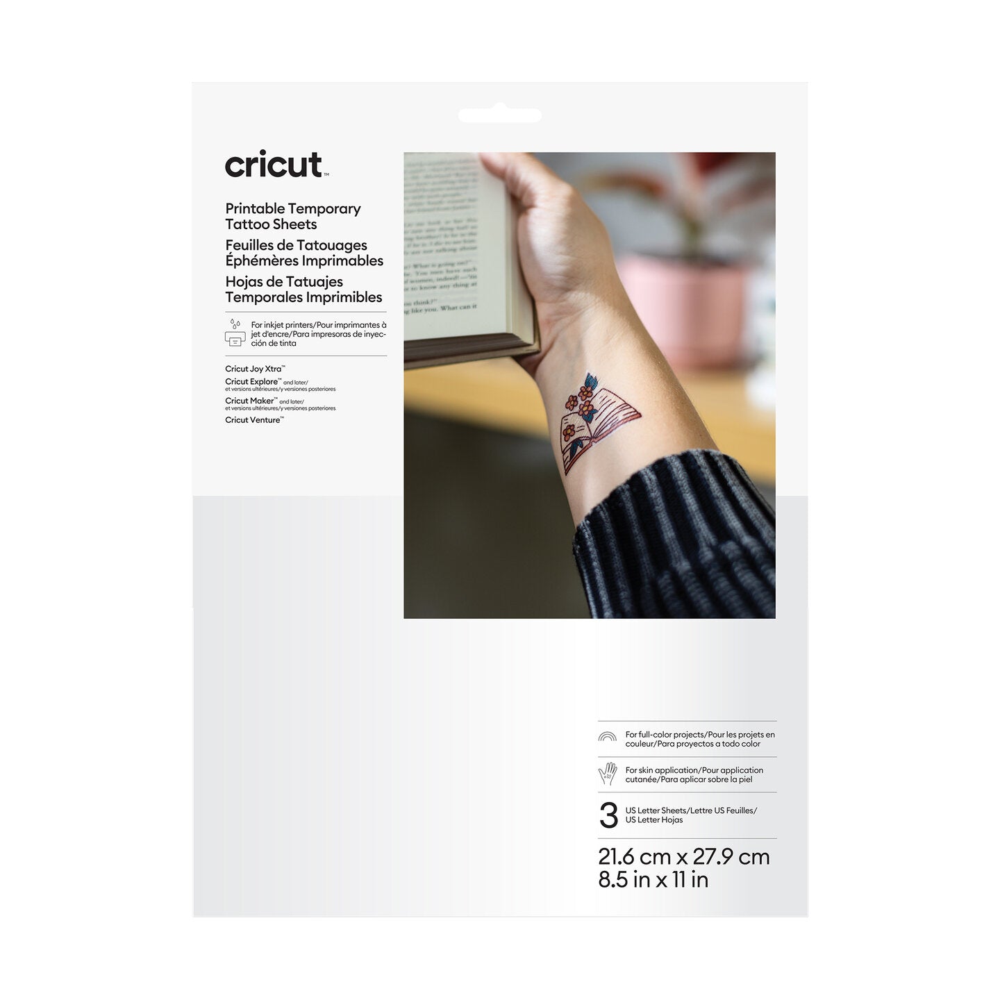 Hojas Imprimibles para Tatuajes Temporales Cricut® 21,6 × 27,9 cm (3 unidades)