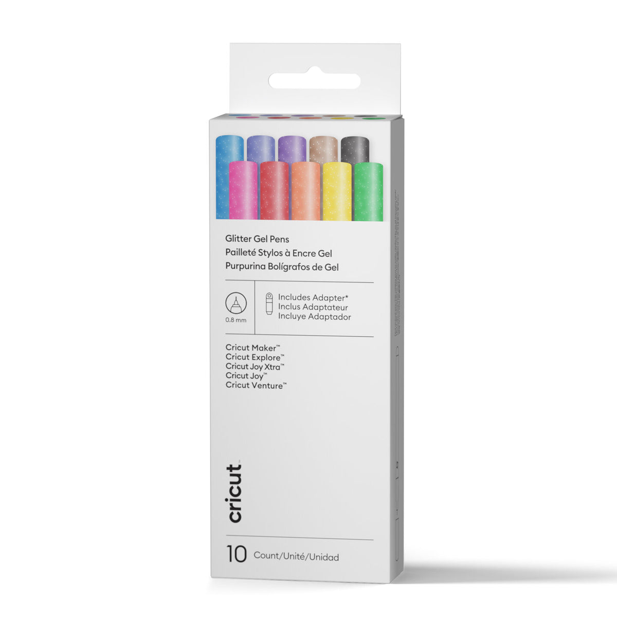 Glitter Gel Pens 0.8 mm, Rainbow Sampler (10 ct) + Adapter