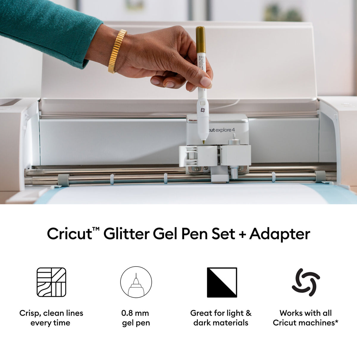 Glitter Gel Pens 0.8 mm, Rainbow Sampler (10 ct) + Adapter