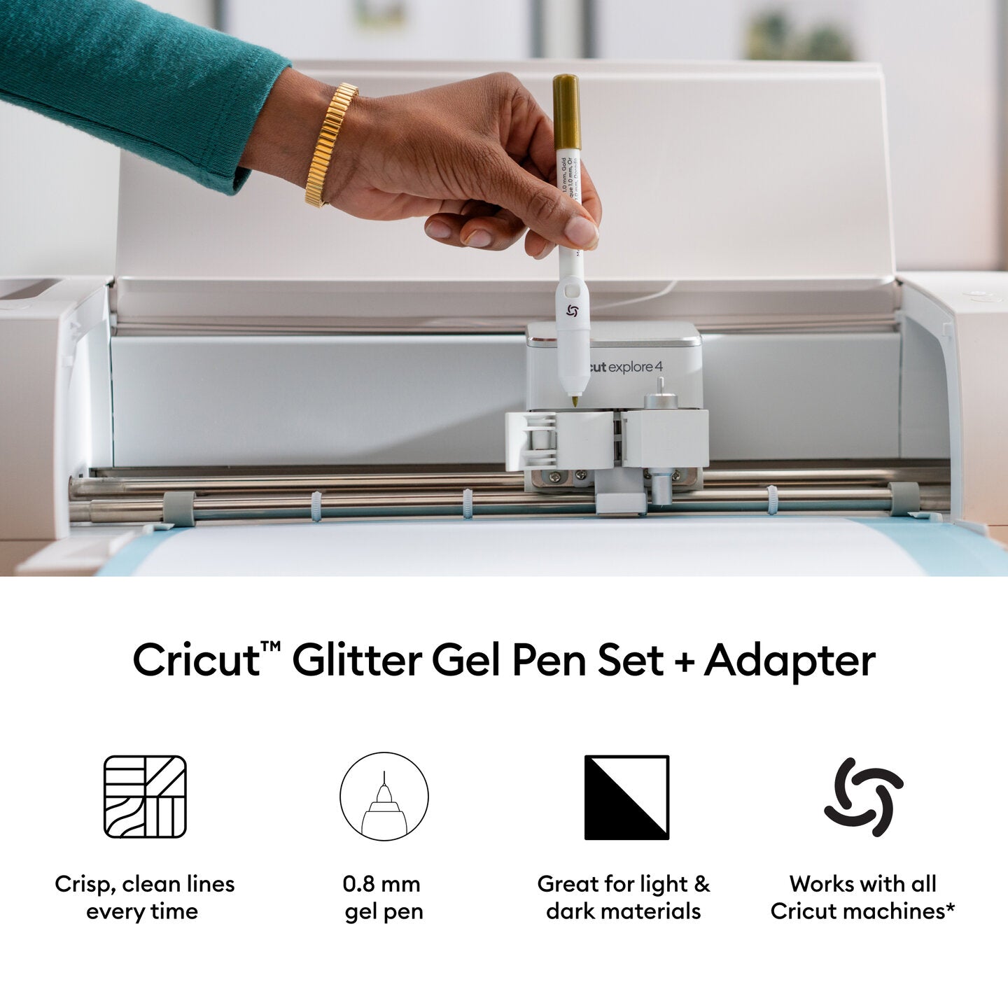 Glitter Gel Pens 0.8 mm, Rainbow Sampler (10 ct) + Adapter