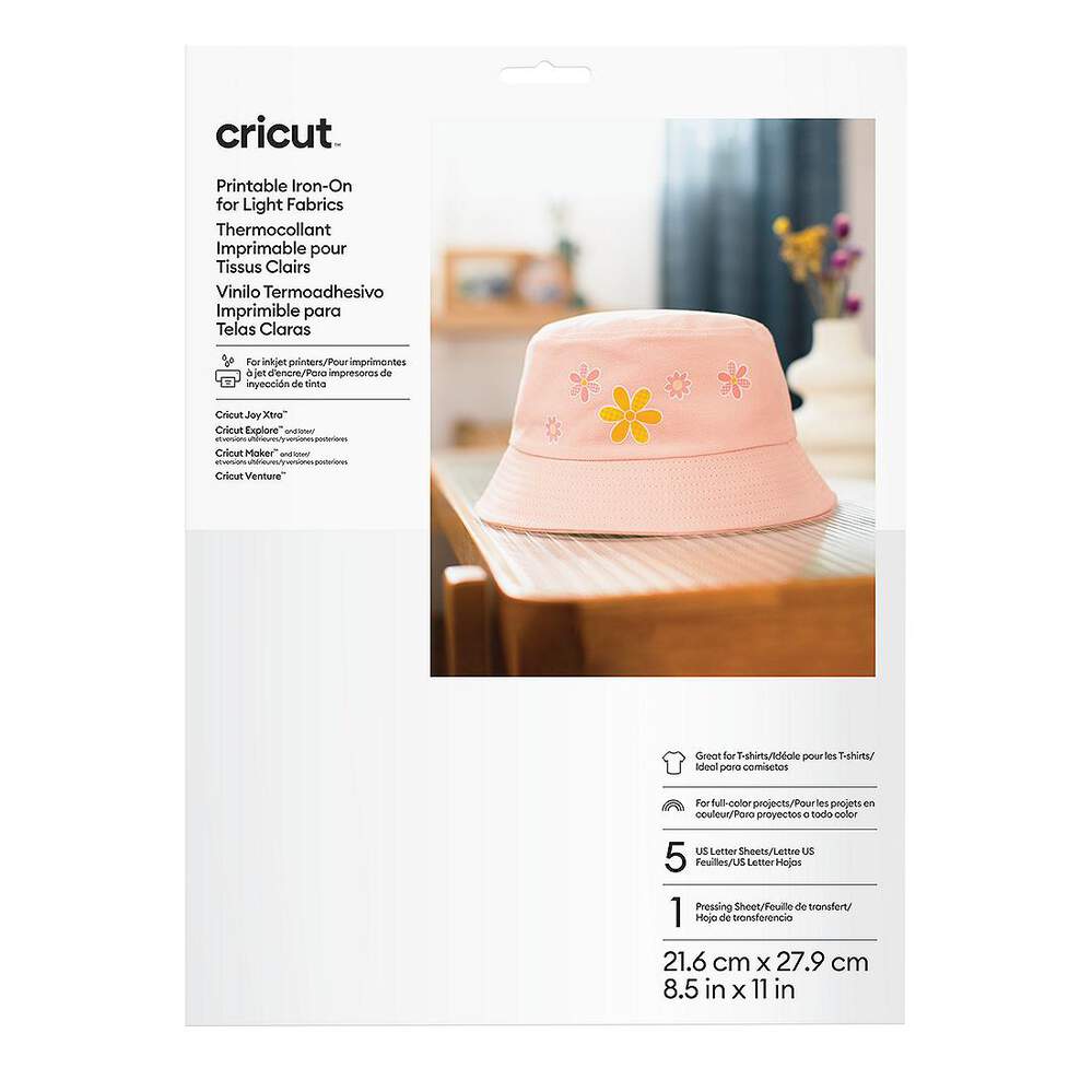 Vinilo textil imprimible Cricut® para telas claras, tamaño carta (5 hojas)
