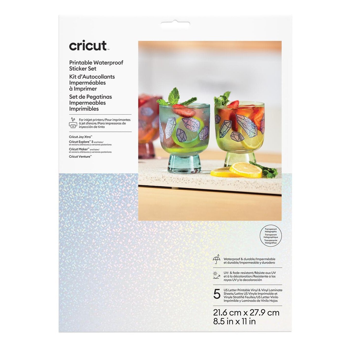 Printable Waterproof Holographic Sticker Set - US Letter (5 ct)